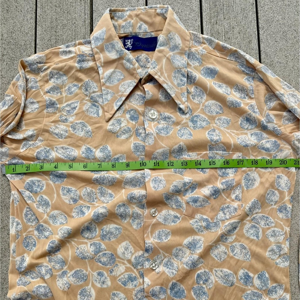 Vintage 1970s 70s Men Sz L TALL Peach Leaves Stretch Saturday Night Fever Disco - Picture 5 of 5